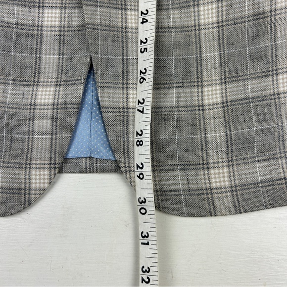 Sand Copenhagen Plaid Blazer Men 40R Jacket Gray Check Single Breasted Linen - Picture 8 of 10